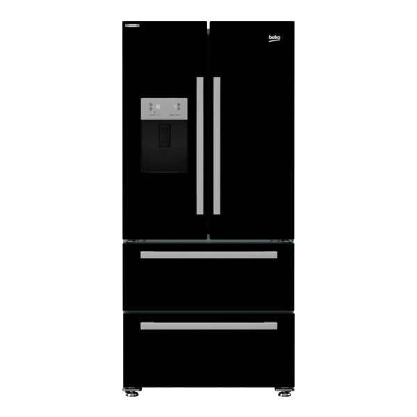 Beko GRNE360520DB Freestanding American French Style Fridge Freezer – 539L, HarvestFresh™, Plumbed Water & Ice Dispenser, Gloss Black