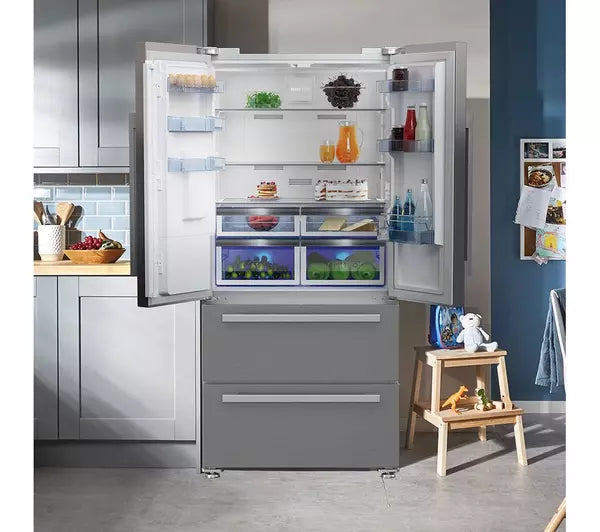 Beko GNE360520DX Freestanding American French Style Fridge Freezer – 539L, HarvestFresh™, Plumbed Water & Ice Dispenser, Stainless Steel
