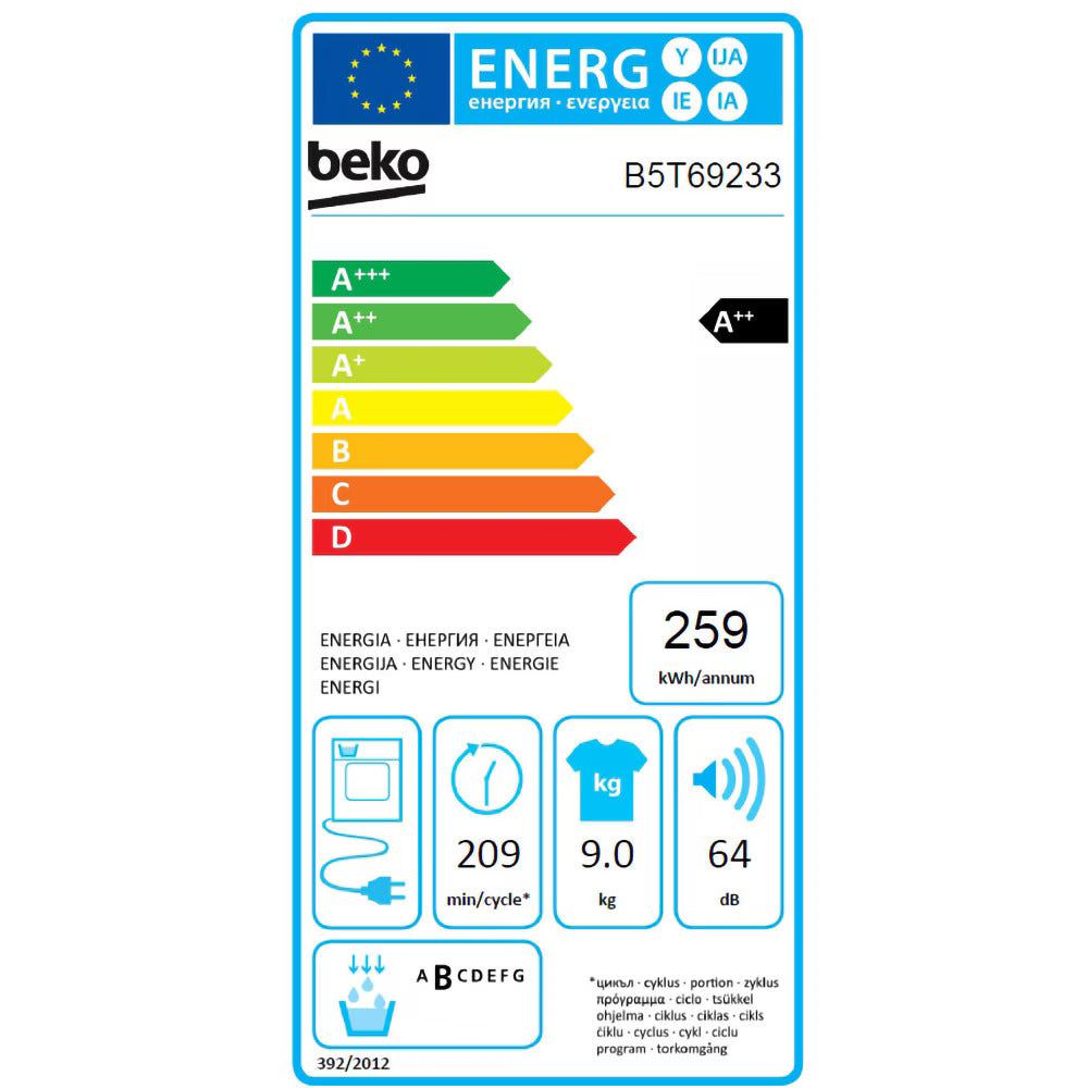 Beko B5T69233 9kg Heat Pump Tumble Dryer – A++ Energy Rated