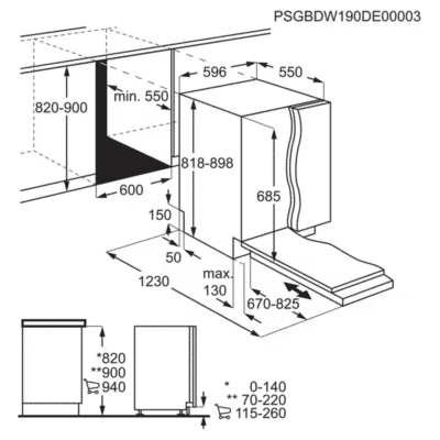 Electrolux ComfortLift® Series 900 Built In Dishwasher, 8 Prog SKU: EXKECB7310L