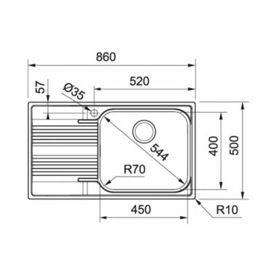 Franke Smart SRX611 Kitchen Sink, Overmount, RHD SKU: FR1010356881