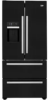 Beko American French Style Fridge Freezer in Gloss Black SKU: GRNE360520DB