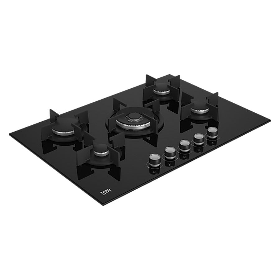 Beko Hob Gas 5 Burner Glass Black 75 cm #HILW75222SL