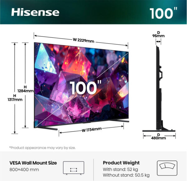 Hisense 100E7S PRO 100″ 144Hz Hi-QLED Smart TV Wi-Fi