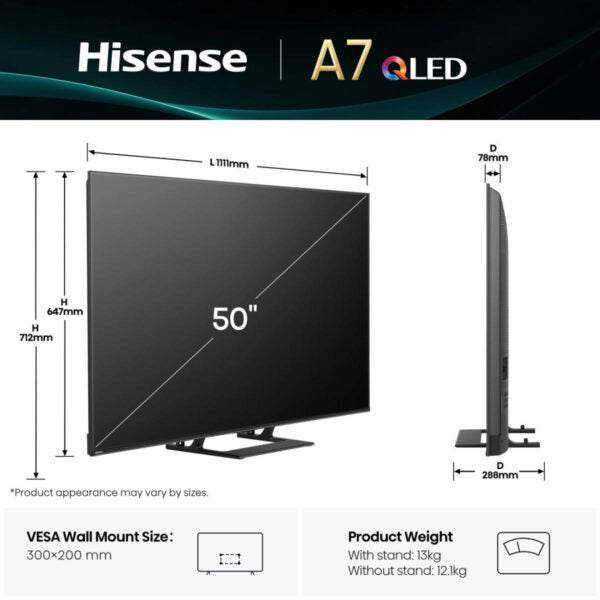 Hisense 50A7Q 50″ 60Hz 4K QLED Ultra HD Smart TV Wi-Fi
