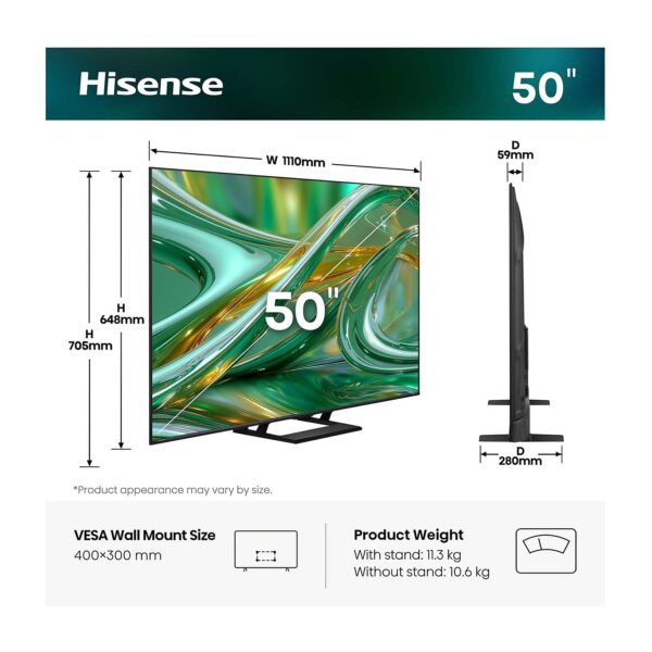 Hisense 50Q8S 50″ 144Hz Game Mode 4K Mini-LED Smart TV Wi-Fi
