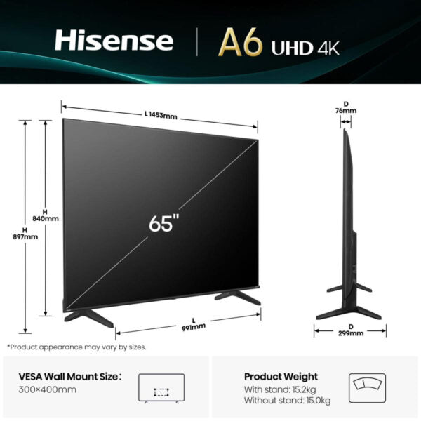 Hisense 65A6Q 65″ 4K Ultra HD Smart TV Wi-Fi
