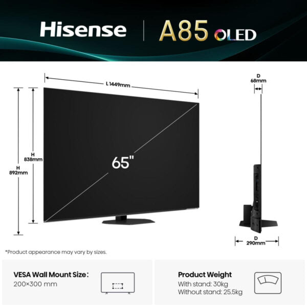 Hisense 65A85Q 65″ OLED 4K Ultra HD Smart TV Wi-Fi