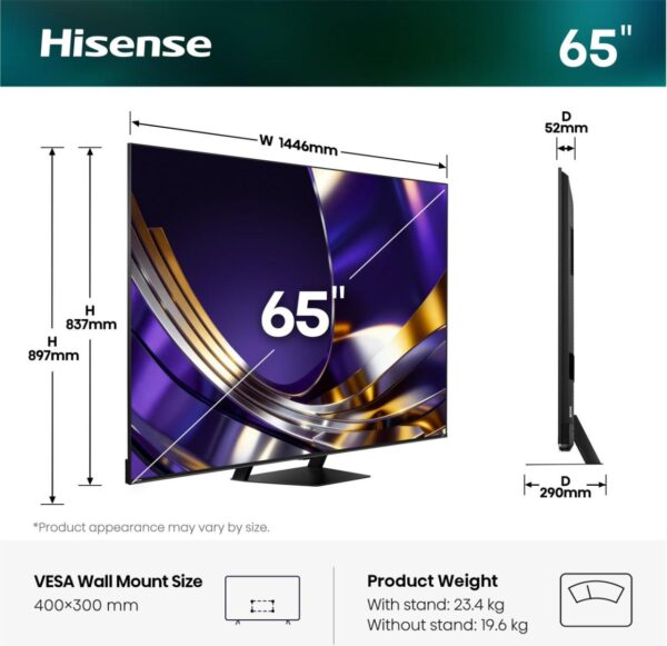 Hisense 65U7S PRO 65″ Mini-LED 165Hz 4K Ultra HD Smart TV Wi-Fi