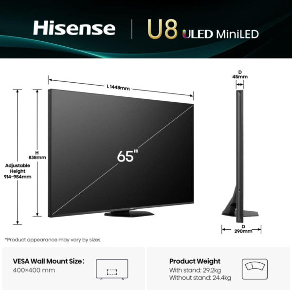 Hisense 65U8Q 65″ U8Q ULED MiniLED Smart TV 4K 165Hz