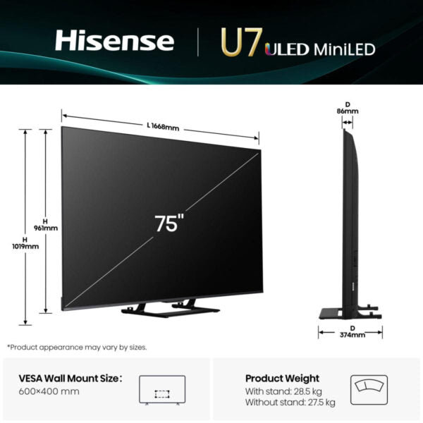 Hisense 75U7Q 75″ Mini-LED 144Hz VRR QLED Gaming TV