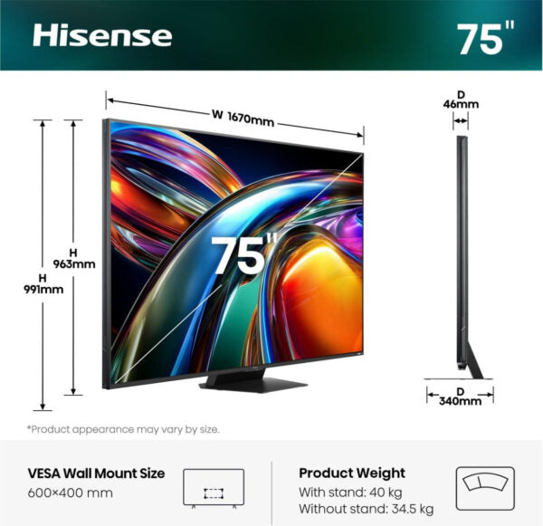 Hisense 75UR9S 75″ 170Hz Hi-View AI Engine RGB MiniLed TV