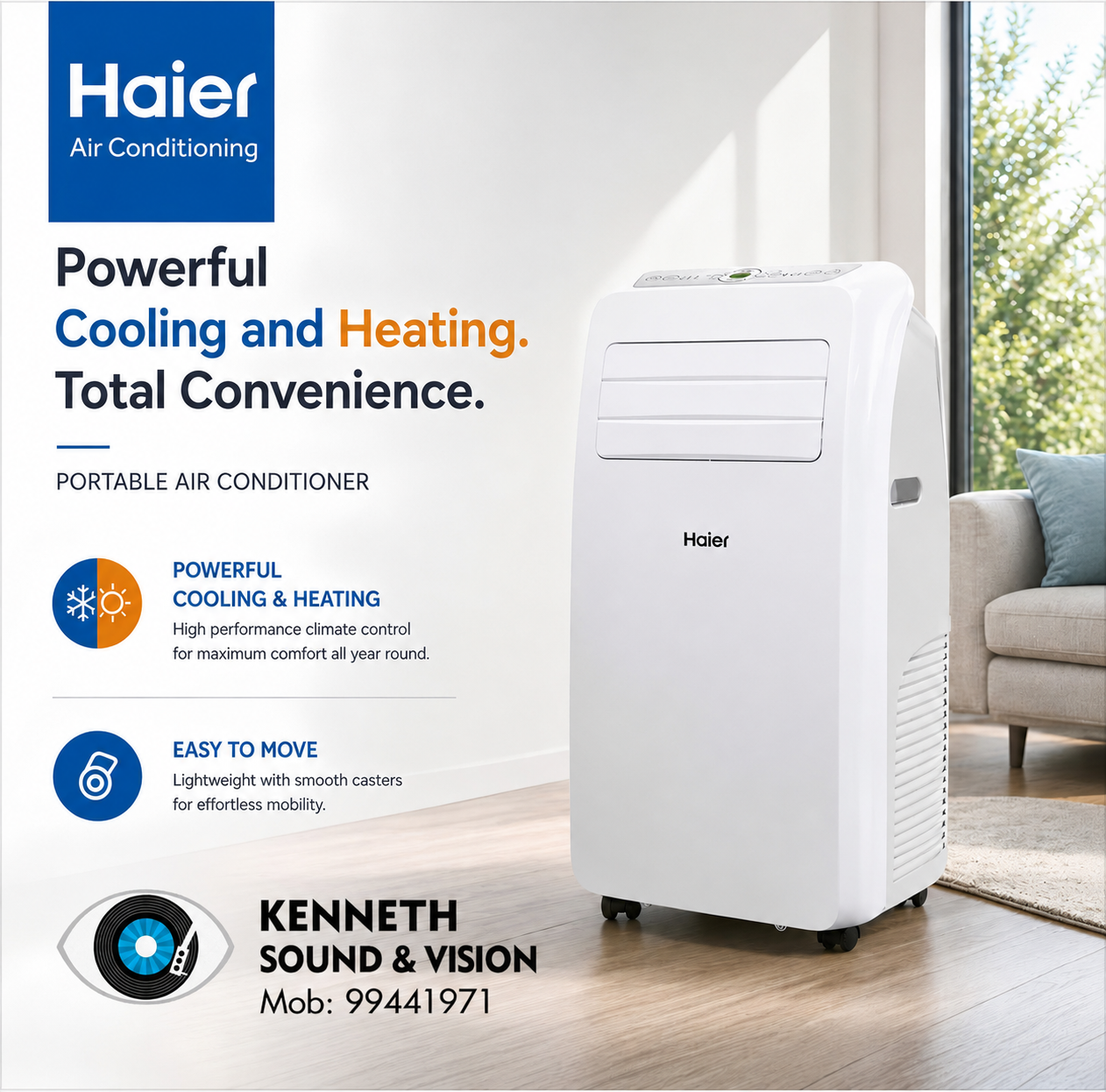 Haier AM12AA1GAA Portable 4-in-1 Air Conditioner – 12,000 BTU (Cooling, Heating, Dehumidifying, Fan)