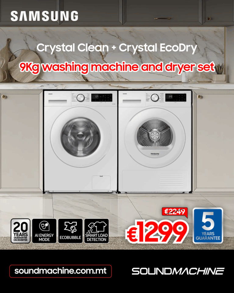 Samsung Crystal Clean + Crystal EcoDry 9Kg Washing Machine & Dryer Set