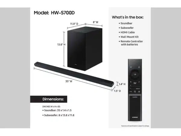 Samsung HW-S700D/ZF Ultra-Slim Q-Symphony 3.1ch Wireless Dolby ATMOS Soundbar HW-S700D/ZF-PO