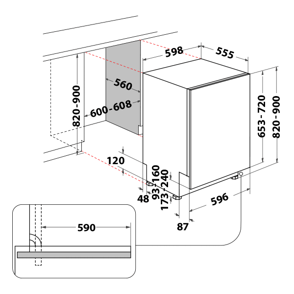 Whirlpool W2I HD526 UK Built In Dishwasher, 9 Prog, 6TH SENSE